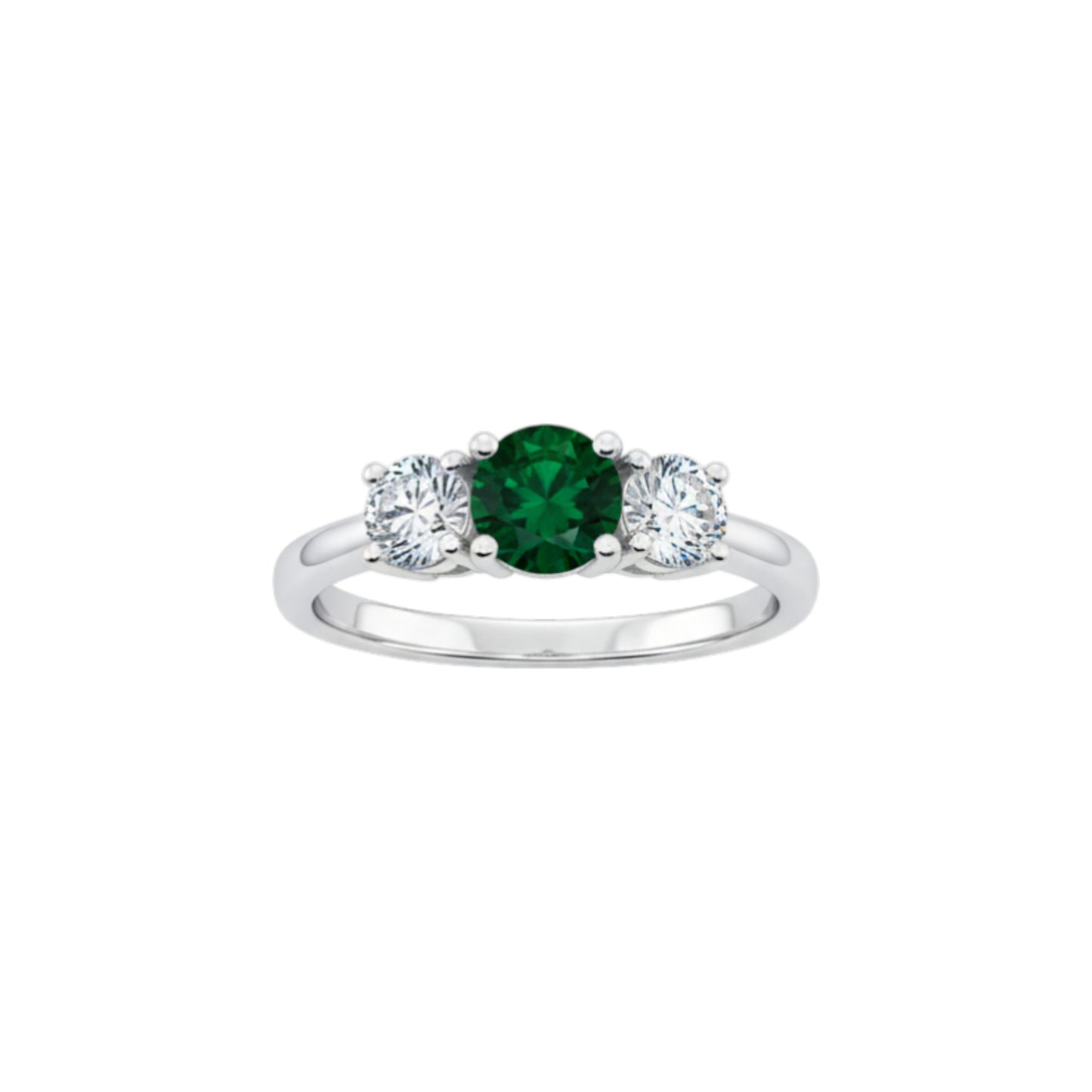 Simulated Emerald & Lab Grown Diamond Round ring .925 Sterling Silver