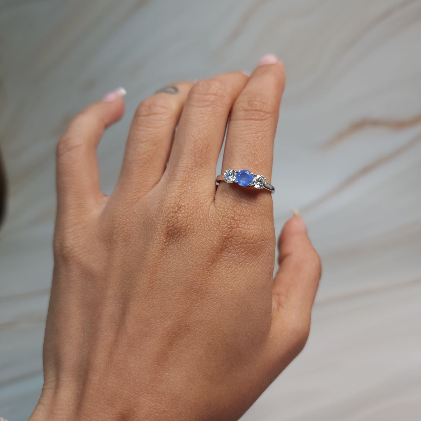 Simulated Tanzanite & Lab Grown Diamond Round ring .925 Sterling Silver