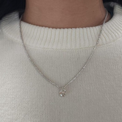 14Kt Gold 7 Ct 16-inch Lab Grown Teardrop Diamond Tennis Necklace