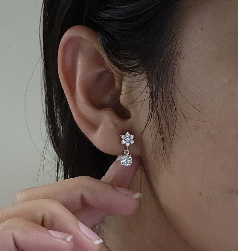 14Kt Gold 1.28 Ct Lab Grown Diamonds Star-Flower Earrings