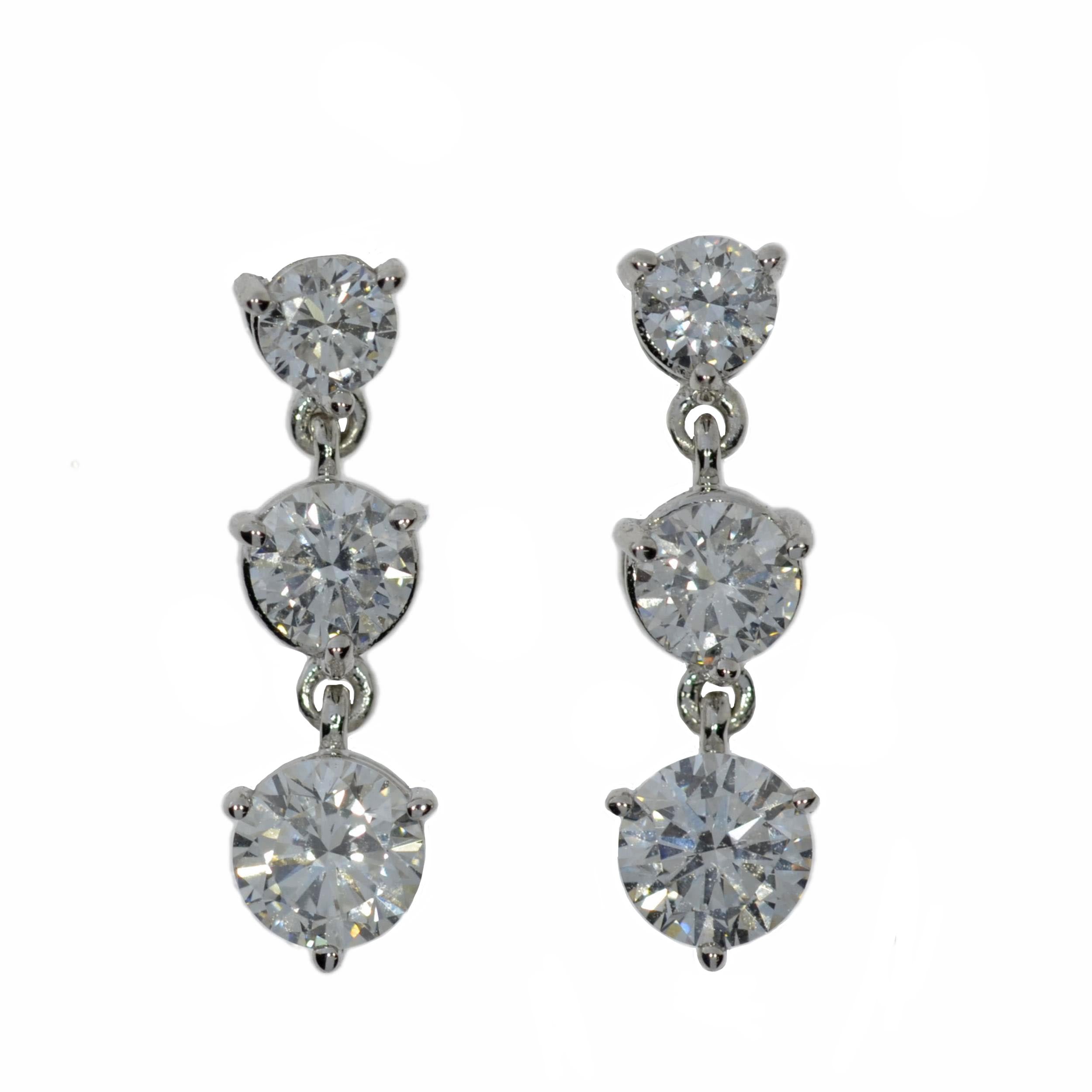 14Kt Gold 4.90 Ct Lab Grown Diamond 3 Stones Dangle Stud Earrings