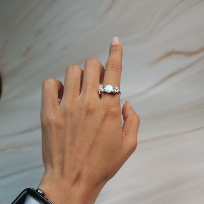 Created Opal & Lab Grown Diamond Round ring .925 Sterling Silver