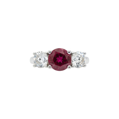 Created Ruby & Lab Grown Diamond Round ring .925 Sterling Silver