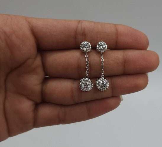 14Kt Gold 1.50 Ct Lab Grown Diamond 2 Stone Dangle Studs Earrings
