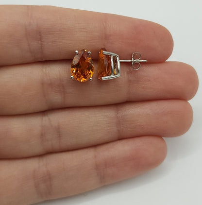 14Kt Gold 3 Ct Orange Citrine Teardrop Pear Shape Stud Earrings