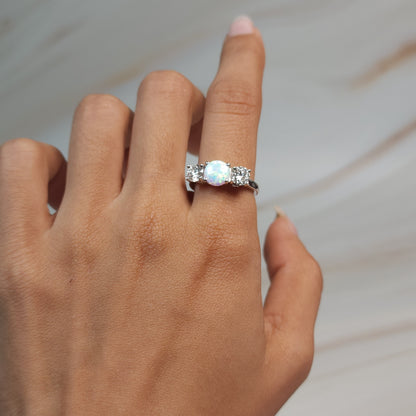 Created Opal & 1Ct Lab Grown Diamond Round ring .925 Sterling Silver