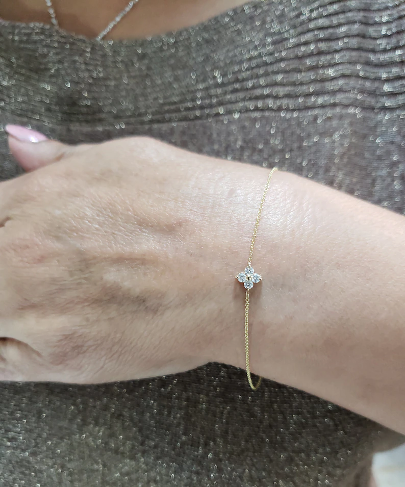 14Kt Gold 0.16 Ct Lab Grown 4 Stone Diamond Bracelet