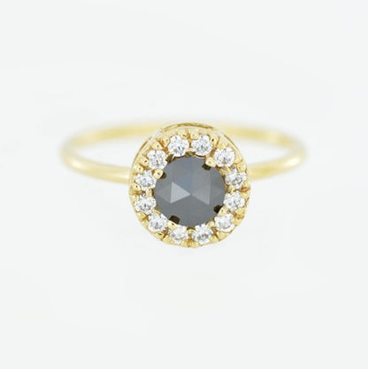 14Kt Gold Natural Rose Cut Halo Black Diamond Ring