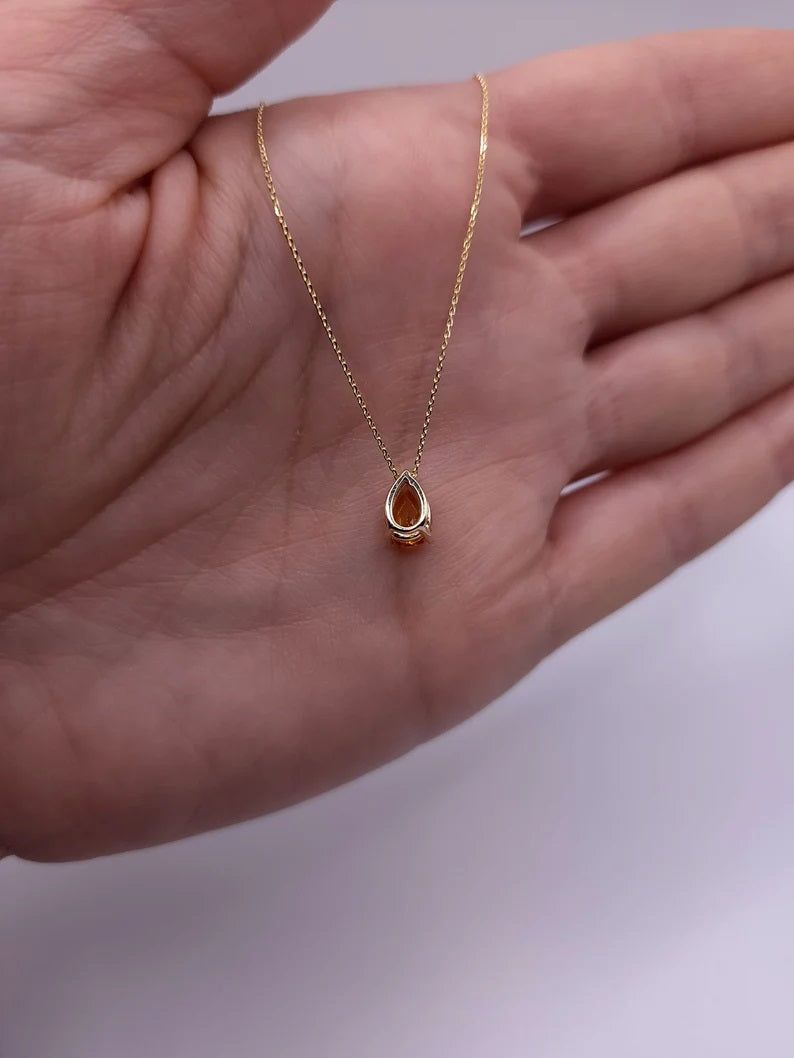 14Kt Gold Orange Citrine Teardrop Pendant Necklace