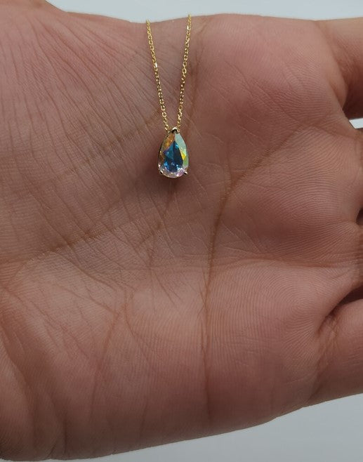 14Kt Gold Mercury Mist Mystic Topaz Teardrop Pendant Necklace