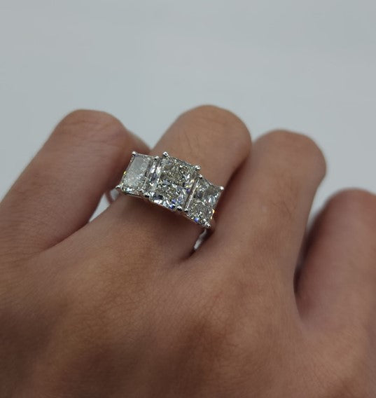 14Kt Gold 4 Ct Emerald Cut 3 Stone Lab Grown Diamond Engagement Ring