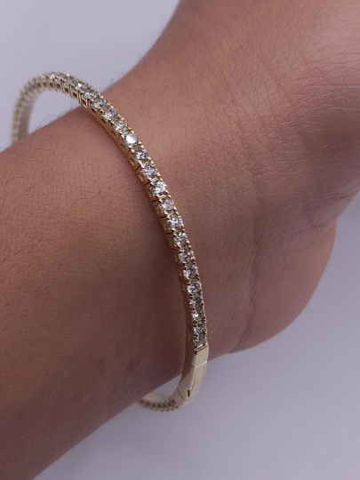 14Kt Gold 2.75 Ct Genuine Natural Diamond Flexible Bangle