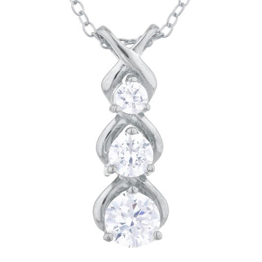 14Kt Gold 3 Stone 0.60 Ct Lab Grown Diamond Pendant Necklace