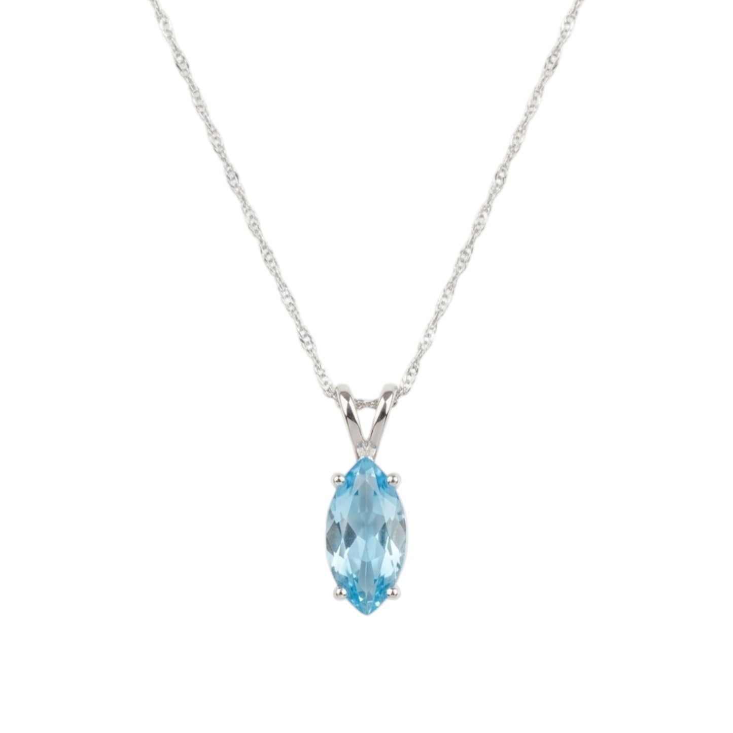 14Kt Gold Blue Topaz Marquise Pendant