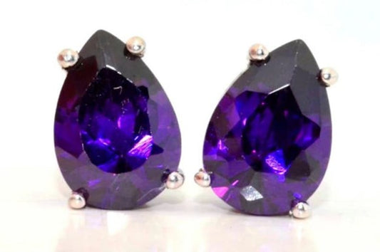 14Kt Gold 3 Ct Amethyst Teardrop Pear Shape Stud Earrings