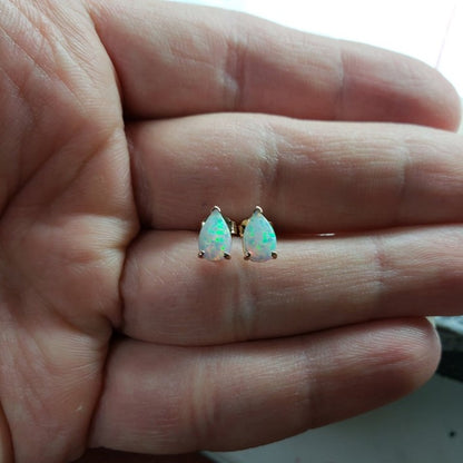 14Kt Gold Opal Teardrop October Birthstone Stud Earrings