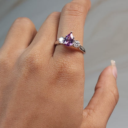 Created Alexandrite & Lab Grown Diamond Pear Round ring .925 Sterling Silver