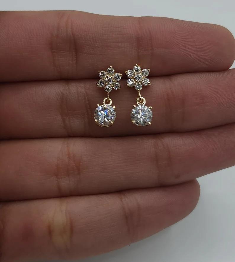 14Kt Gold 1.28 Ct Lab Grown Diamonds Star-Flower Earrings