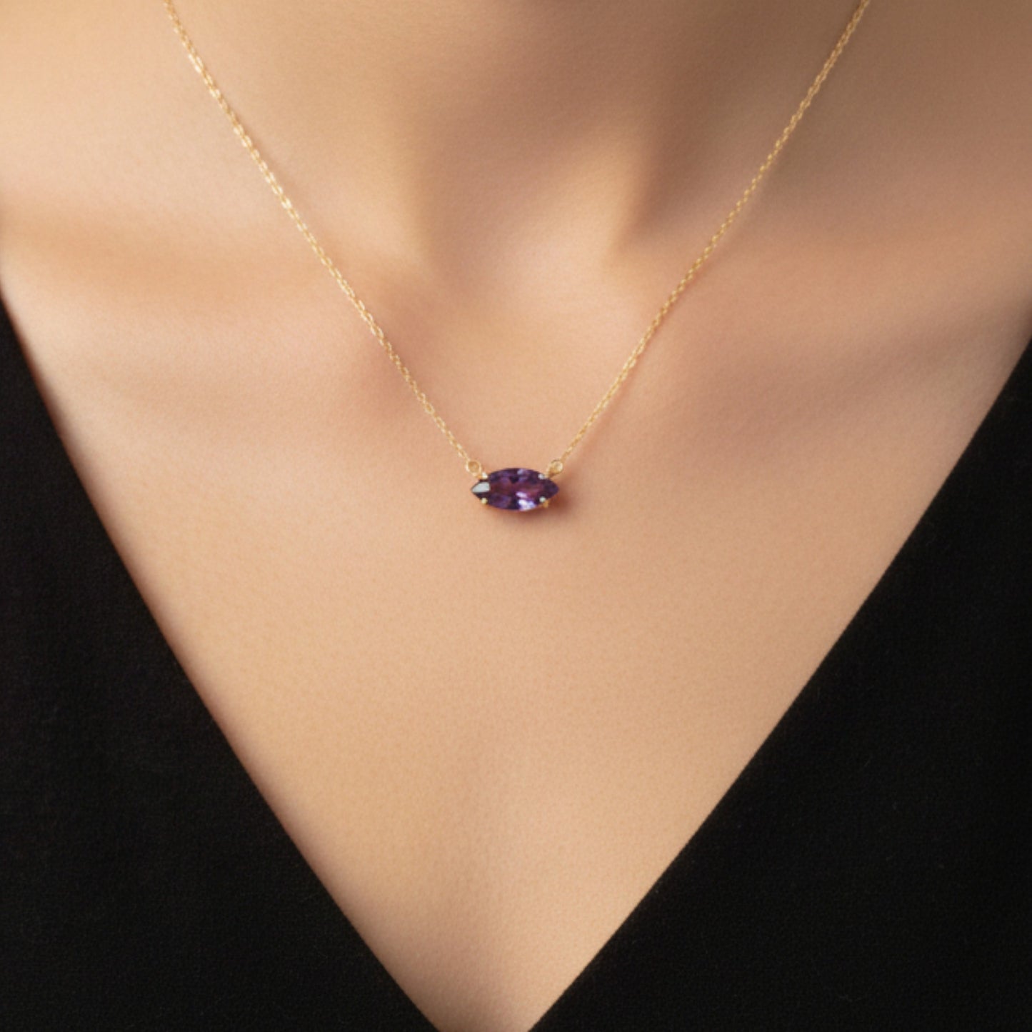 14Kt Gold Alexandrite Marquise Pendant Necklace