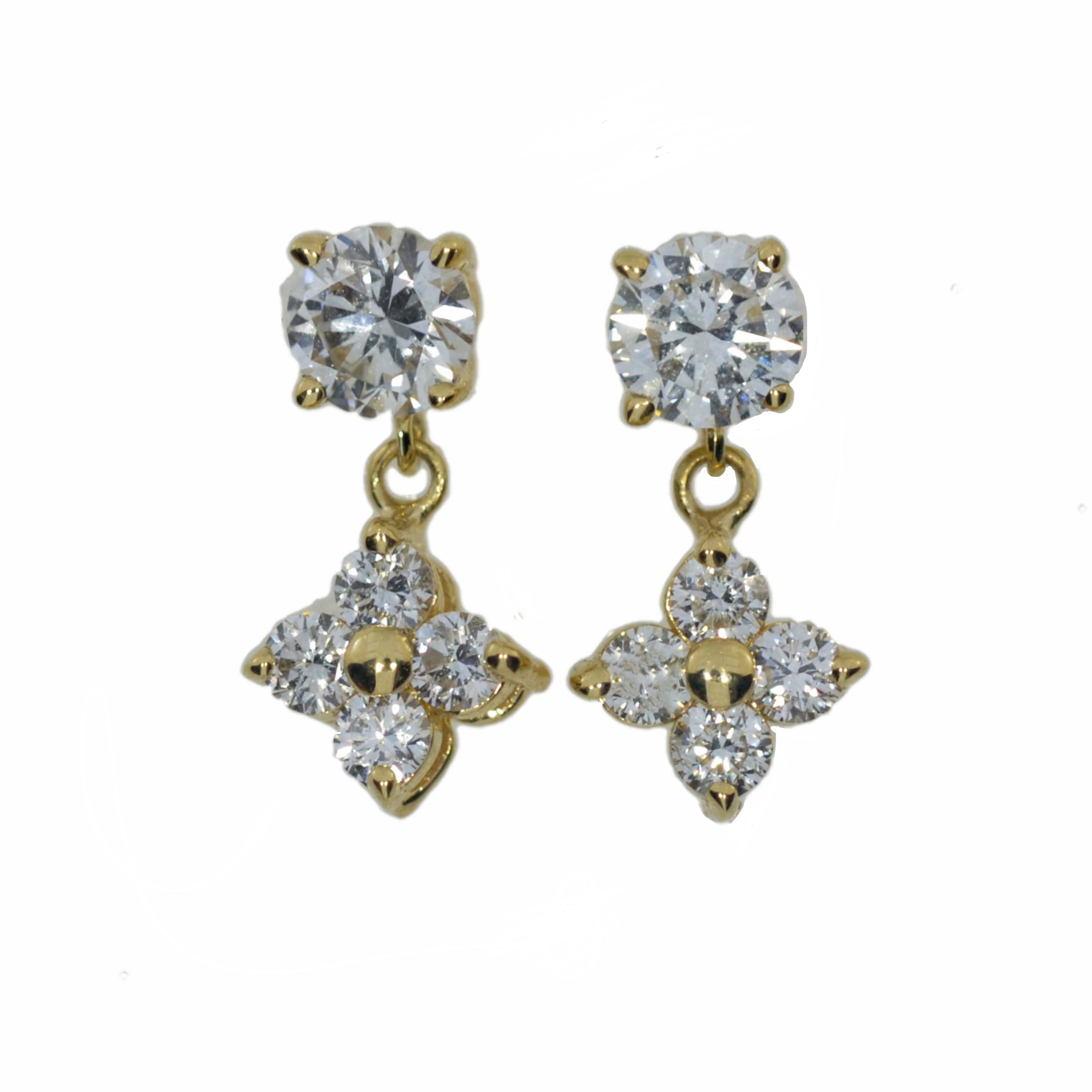 14Kt Gold 0.96 Ct Clover Lab Grown Diamond Earrings Dangle Earrings 4 Stone Earrings