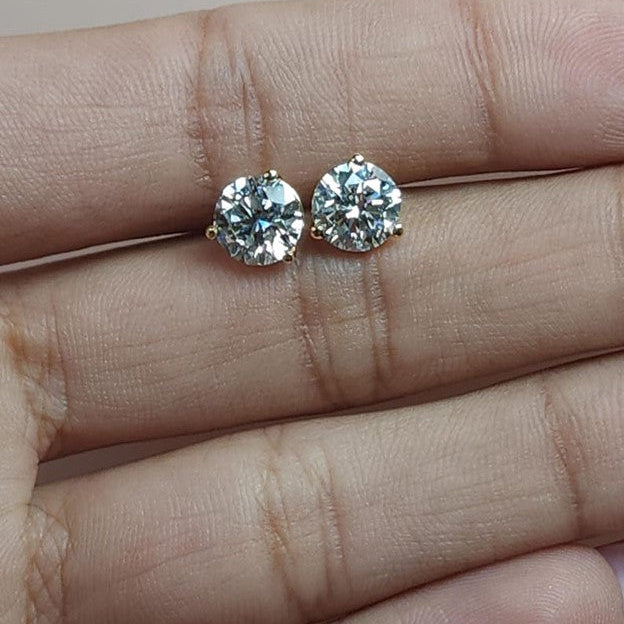 14Kt Gold 3 Prong Martini 1.50 Ct Lab Grown Diamond Stud Earrings
