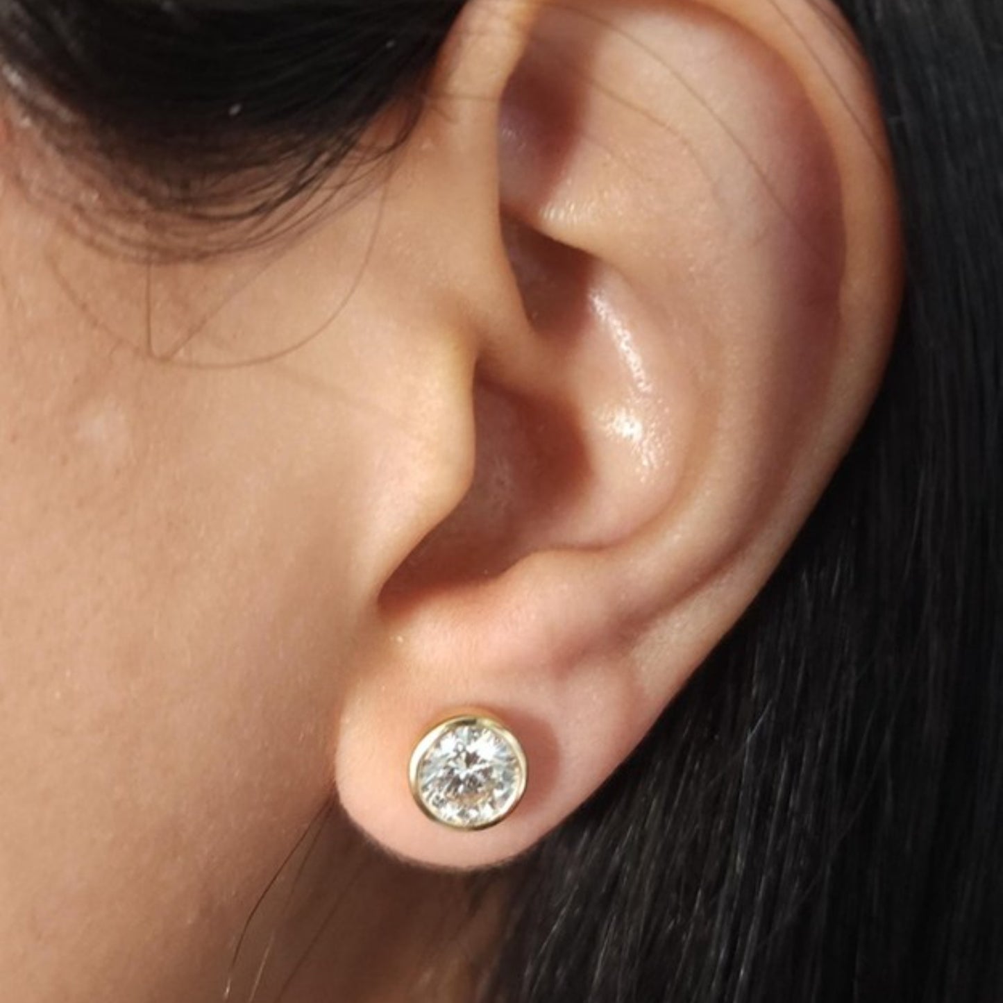 14Kt Gold 3 Ct Bezel Lab Grown Diamond stud Earrings