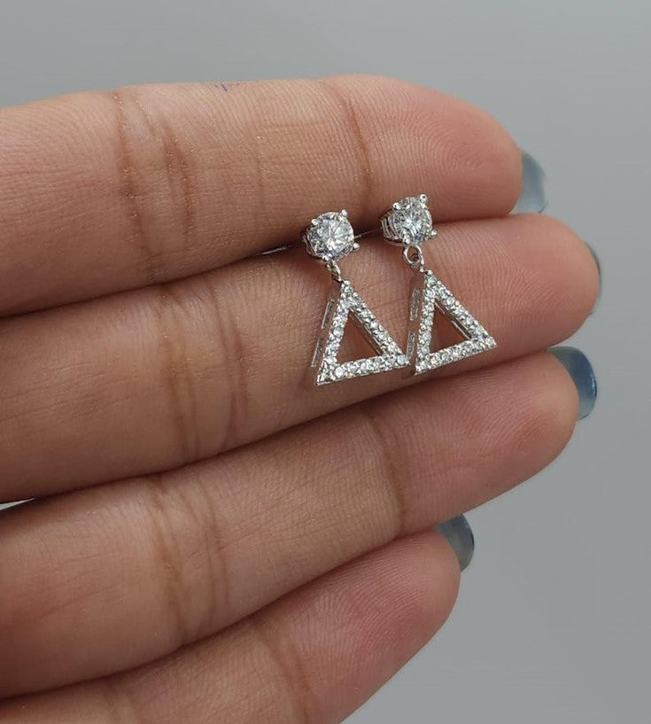 14Kt Gold 0.78 Ct Lab Grown Open Triangle Diamond Dangle Stud Earrings