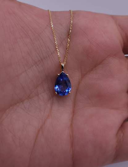 14Kt Gold Tanzanite Teardrop Pendant Necklace