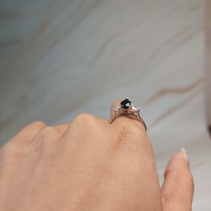 Natural Black Onyx & Lab Grown Diamond Pear Round ring .925 Sterling Silver