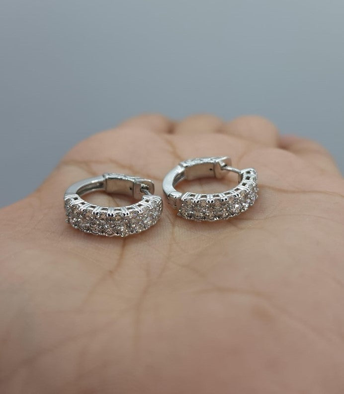 14Kt Gold 1.65 Ct 3 Row Lab Grown Diamond Huggie Hoop Earrings