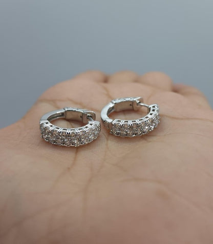 14Kt Gold 1.65 Ct 3 Row Lab Grown Diamond Huggie Hoop Earrings