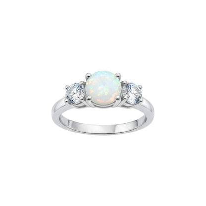 Created Opal & Lab Grown Diamond Round ring .925 Sterling Silver
