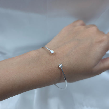 14Kt Gold Opal and Lab Grown Diamond Open Cuff Bangle