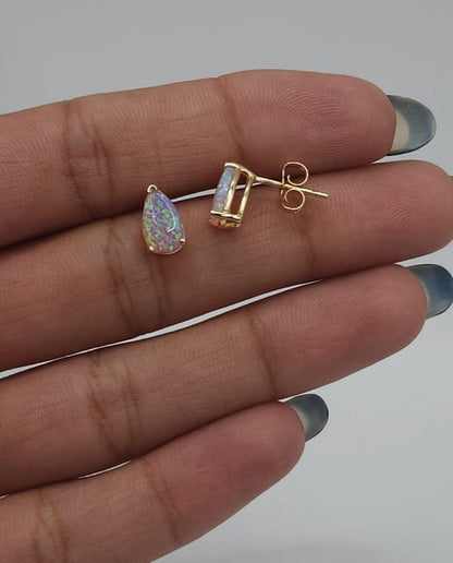 14Kt Gold Pink Opal Teardrop Pear Shape Stud Earrings