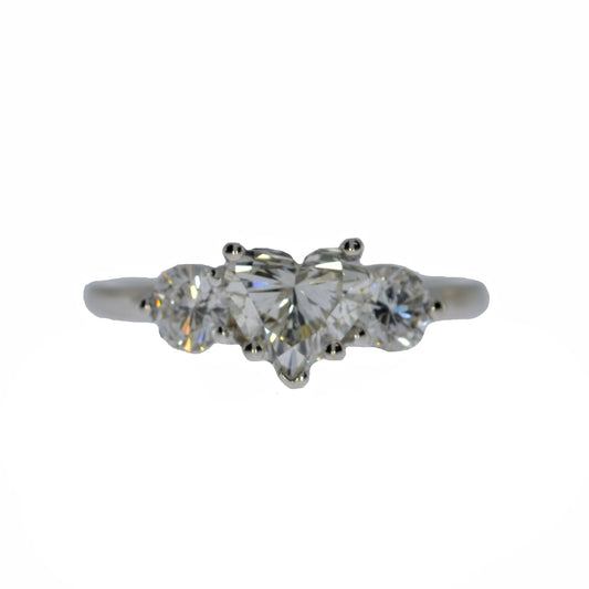 14K Gold Lab Grown 1.60 Ct 3 Stone Heart Diamond Ring