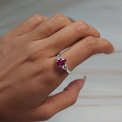 Created Ruby & Lab Grown Diamond Pear Round ring .925 Sterling Silver