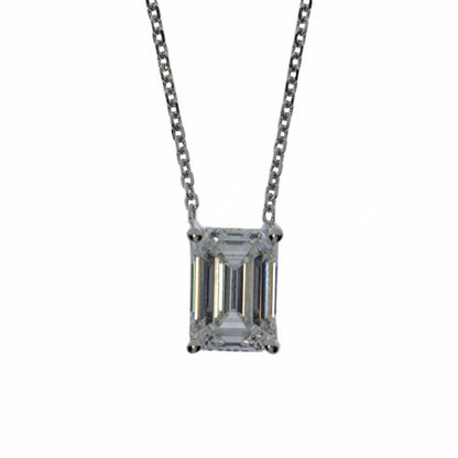 14Kt Gold 2 Ct Emerald Cut Lab Grown Diamond Pendant