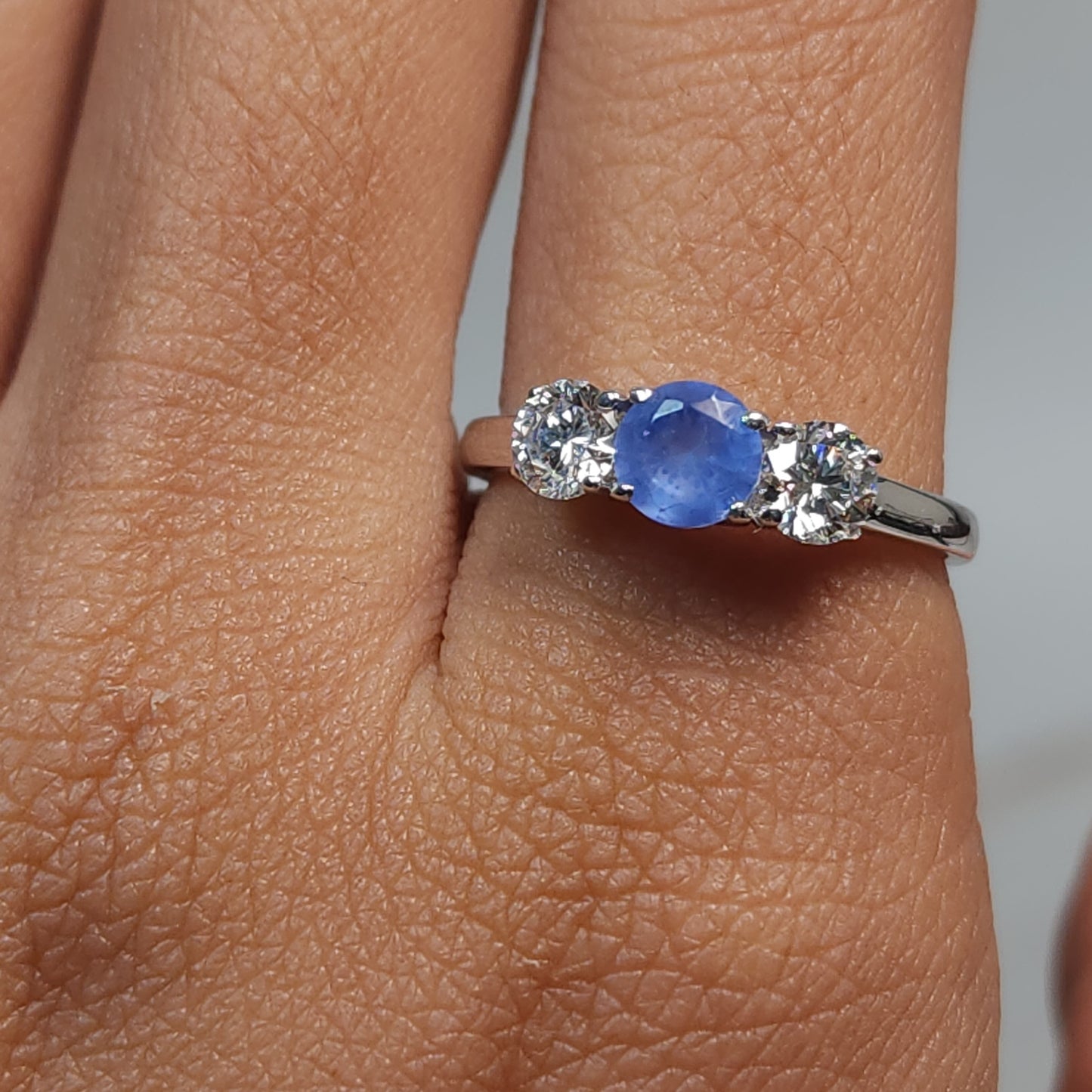 Simulated Tanzanite & Lab Grown Diamond Round ring .925 Sterling Silver