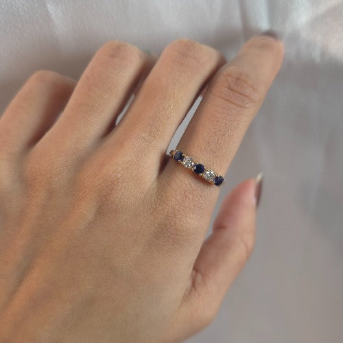 14Kt Gold 0.50 Ct 5 Stone Blue Sapphire & Lab Grown Diamond Ring