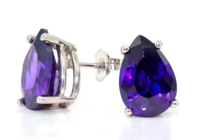 14Kt Gold 3 Ct Amethyst Teardrop Pear Shape Stud Earrings