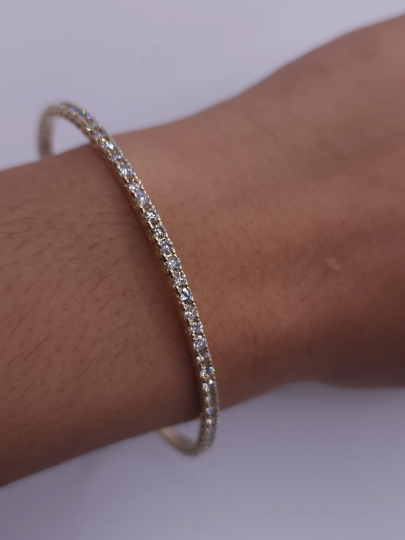 14Kt Gold 2.75 Ct Genuine Natural Diamond Flexible Bangle