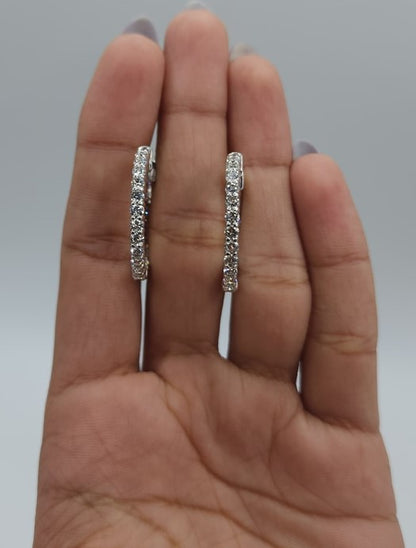 14Kt Gold 2 Ct Lab Grown Inside & Outside Diamond Hoop Earrings