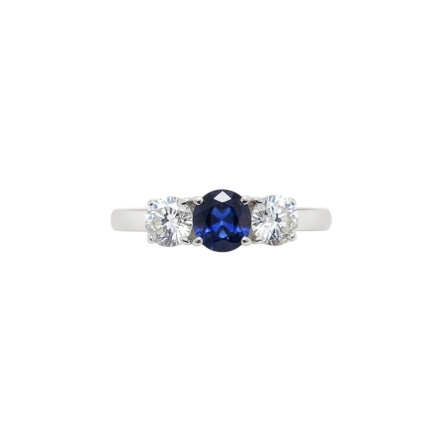 Created Blue Sapphire & Lab Grown Diamond Round ring .925 Sterling Silver
