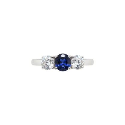 Created Blue Sapphire & Lab Grown Diamond Round ring .925 Sterling Silver