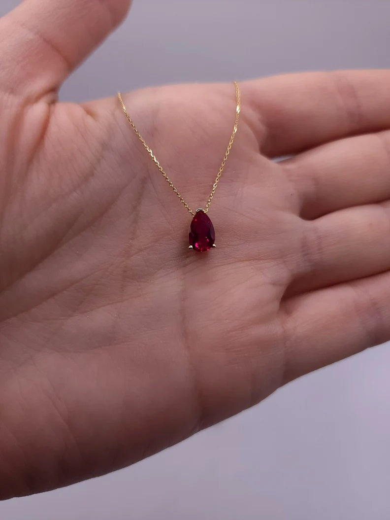 14Kt Gold Ruby Teardrop Necklace Pendant