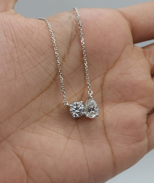 14Kt Gold 1.60 Ct 2 Stone Teardrop & Round Lab Grown Diamond Necklace