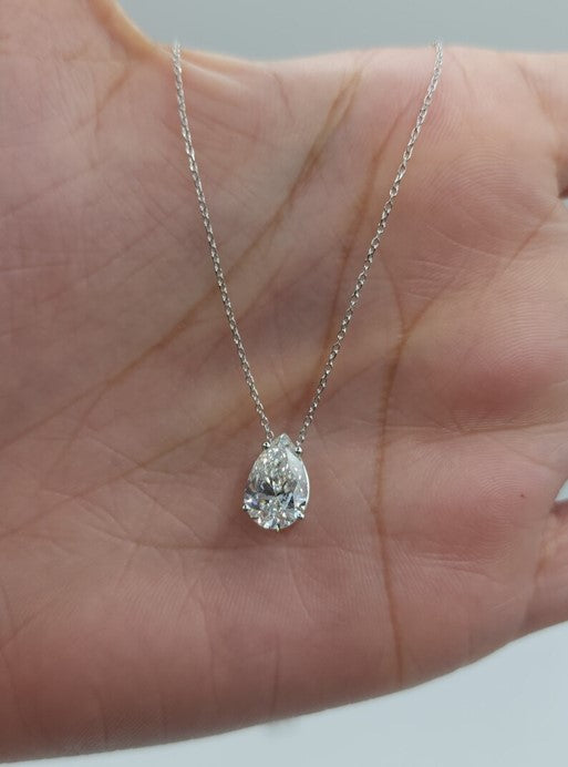 14Kt Gold 2 Ct Attached on Chain Teardrop Lab Grown Diamond Pendant Necklace