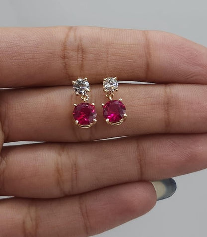 14Kt Gold Ruby & Lab Grown Diamond Round Stud Earrings