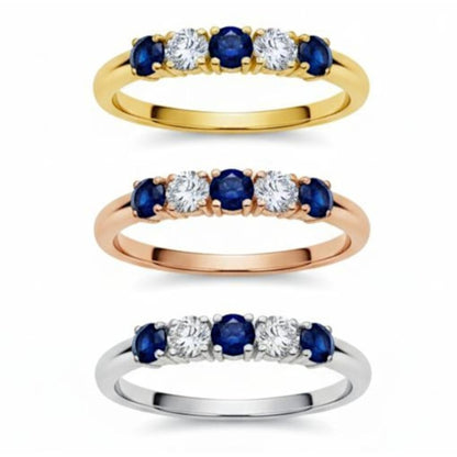 14Kt Gold 0.50 Ct 5 Stone Blue Sapphire & Lab Grown Diamond Ring