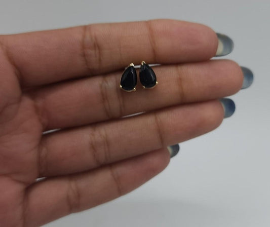 14Kt Gold Natural Black Onyx Teardrop Pear Shape Stud Earrings